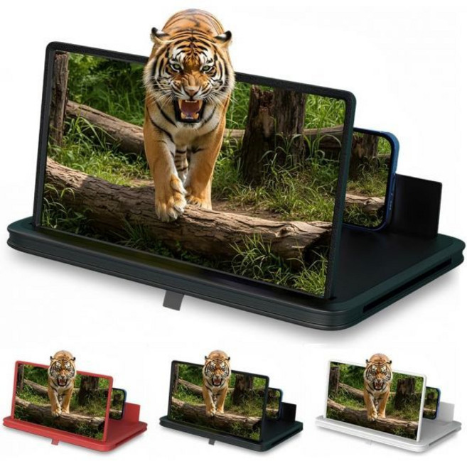 대형 화면 휴대폰 확대경 2026년 업그레이드된 확대기 3D HD 확장기 접이식 스탠드 영화 증폭기 여행용 검정색 10인치, Black, 10in