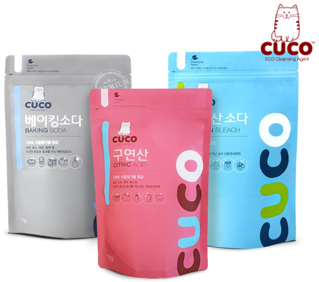 한내음 CUCO 1kg 3종 세트(베이킹소다+과탄산소다+구연산), 1kg 베이직 3종 세트(과+베+구)