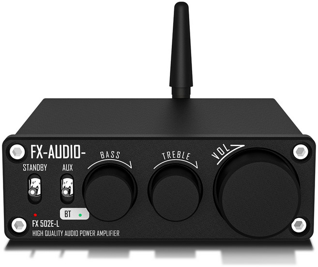 FX-AUDIO FX502E-L 藍牙5.1數位擴大機 75W*2高功率輸出 2.0聲道 高低音調整, 黑色,24V 4A