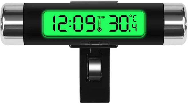 휴대용 디지털 LCD 시계 온도 디스플레이 전자 클립 포함 자동차 블루 백라이트 2 in 1, 03 Green Screen