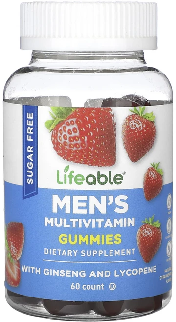 단백질 비타민 철분 마그내슘 칼슘 Lifeable 남성용 종합비타민 구미젤리 무설탕 천연 딸기 맛 구미젤리 60개 고루고루섭취해주세요, Lifeable남성용종합비타민구미젤리무설탕천연딸기맛구미, 1개, 60정 - 쿠팡