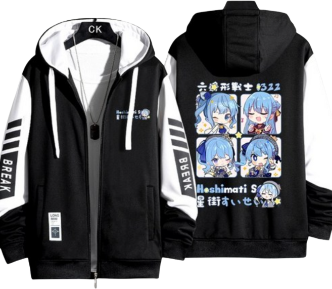 호시마치 스이세이 홀로라이브 4컷 긴팔 후드 집업 외투 캐쥬얼 남녀공용 굿즈