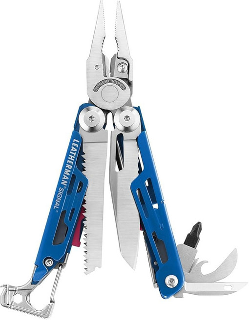 LEATHERMAN 시그널 19in1 멀티툴 야외용 캠핑 하이킹 낚시 생존용 내구성 있고 가벼운 EDC 미국 제조 코요테 탄, Blue/Red