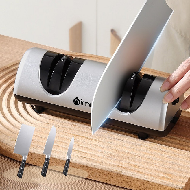 nimin 무선 전동 칼갈이 3초 초고속 자동 연마기 + 숫돌 세트 가정용 업소용 주방용 다용도 칼갈이 숫돌 셰프칼 샤프너, 1개, 실버