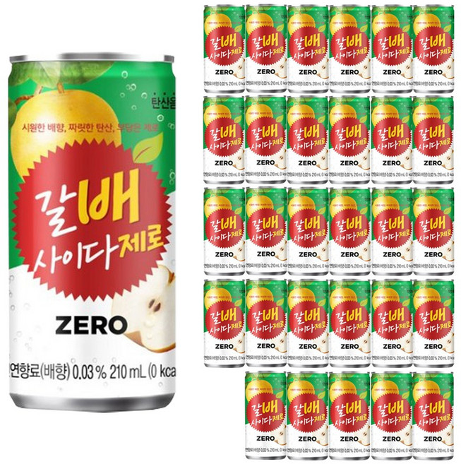 갈배 갈아만든배 사이다 제로 210ml 30캔, 30개