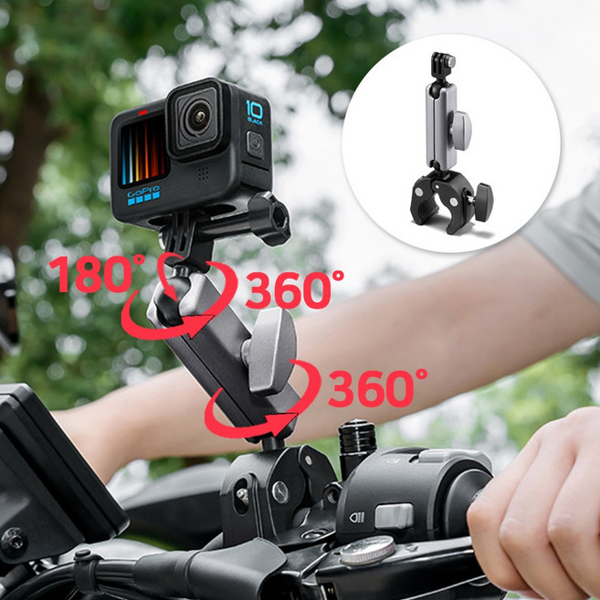 고프로 핸들바 마운트 집게 360도 회전 볼헤드 오즈모액션 6 5 4 3, 단품, 1개