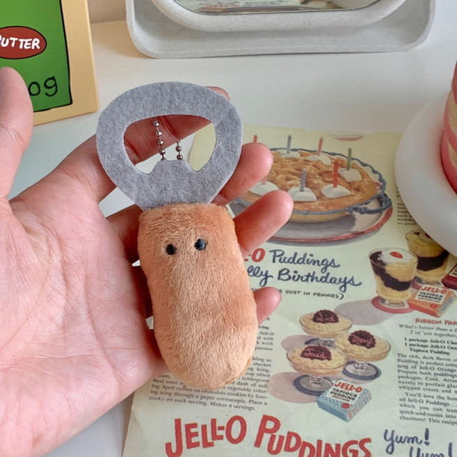 걸스코코 귀여운 이자카야 음식인형키링 가방 에어팟 버즈 키링 차키 열쇠고리, 병따개, 1개