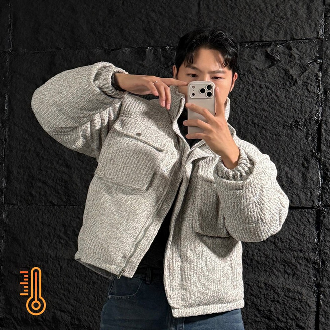 남자숏패딩 AZ조셉 니트 크롭 오버핏 헤비 트위드 점퍼 자켓