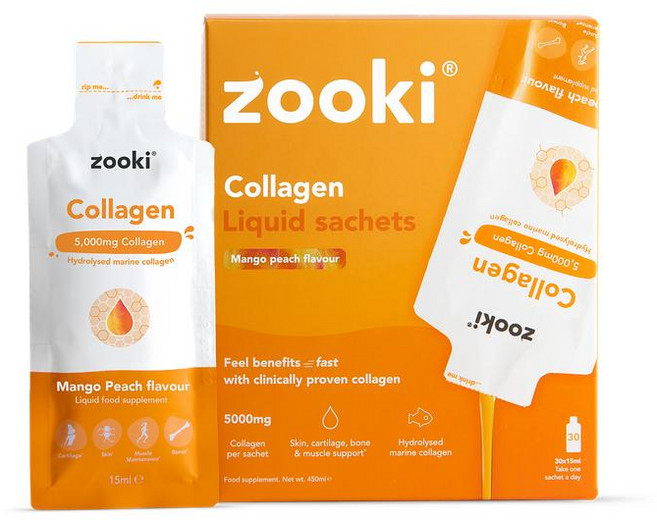 영국 주키 Zooki Marine Collagen 마린 콜라겐 5 000mg 망고 & 복숭아맛 30포, 6개, 450ml