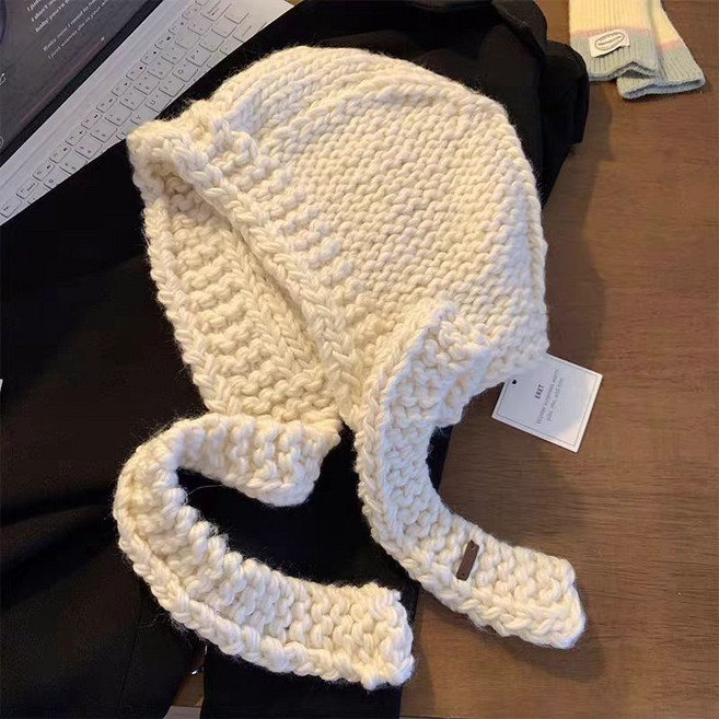 藍色針織巴拉克拉法帽 秋冬保暖大頭圍毛綫帽子圍脖一體雷鋒帽