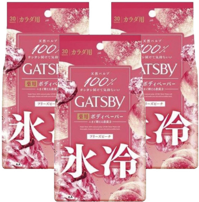 갸스비 데오도란트 샤워 티슈 아이스 피치 30매입, 3개