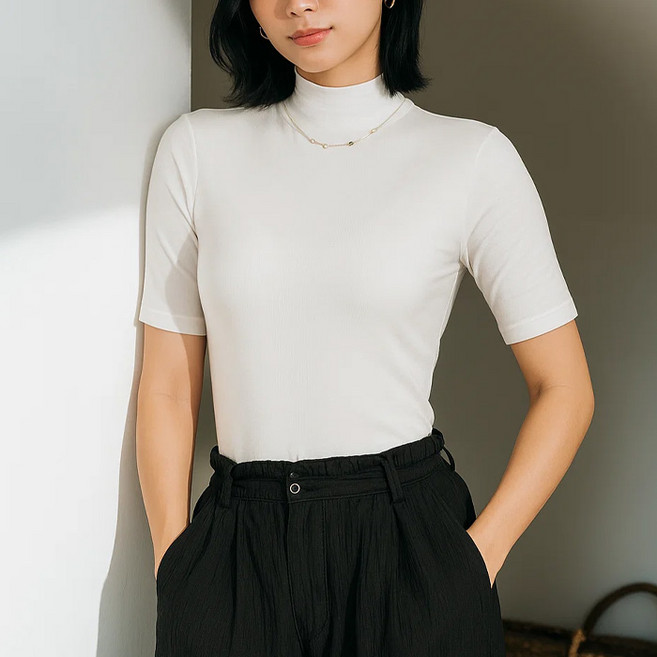 데일로엔 여성 무지 반목폴라 이너 반팔티셔츠