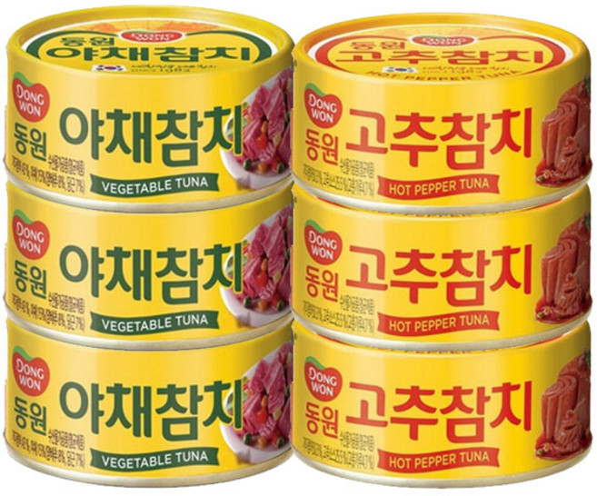 동원 야채참치90g 3개 + 고추참치90g 3개, 90g, 6개