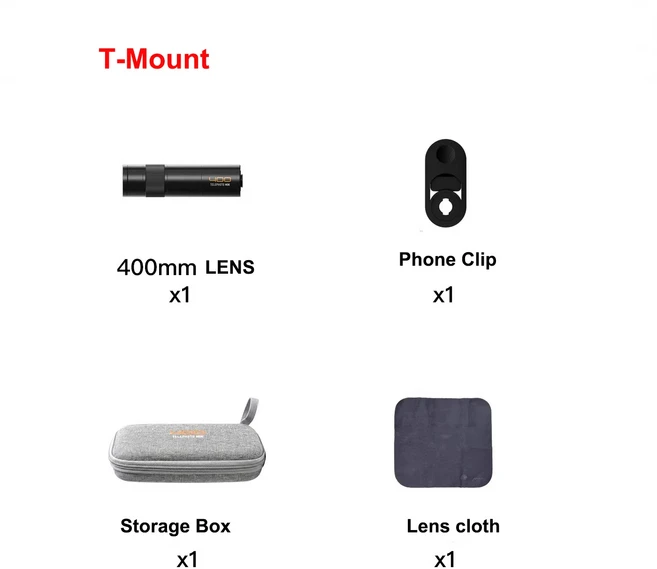 Fotorgear 400mm 폰 망원 렌즈T-마운트/17mm 휴대폰용 콘서트 라이브 렌즈, 01 for T-mount