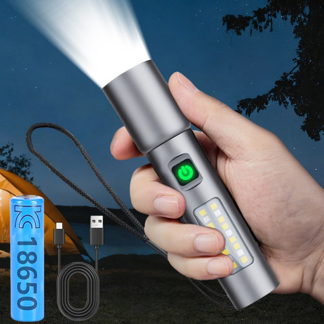 Ramswan 초강력 led 손전등 휴대용 led 랜턴 줌라이트, 실버, 1개