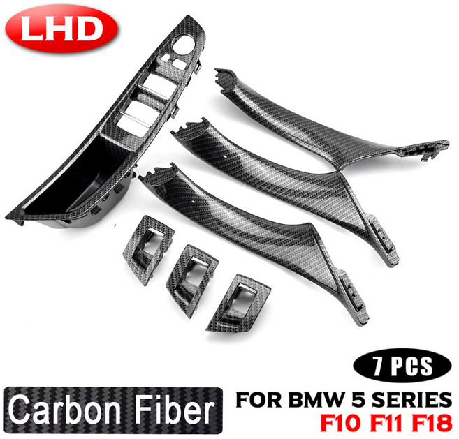 탄소 섬유 F11 도어 패널 풀 트림 에 내부 F10 호환 LHD 시리즈 RHD 커버 핸들 5 525d 자동차 520d 530d BMW 535i, LHD-Carbon-7PCS, 1개