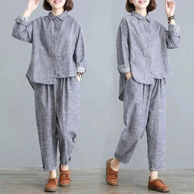 꽃소담 중년여성 봄가을 체크 캐주얼 상하의세트 XP1681