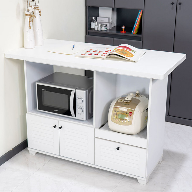 올라잇 아일랜드식탁 수납형 홈바 테이블 보조 조리대 수납장, 올라잇 서랍형 홈바, 화이트