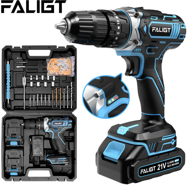 FALIGT 21V 무선충전 해머전동드릴 공구세트, 1