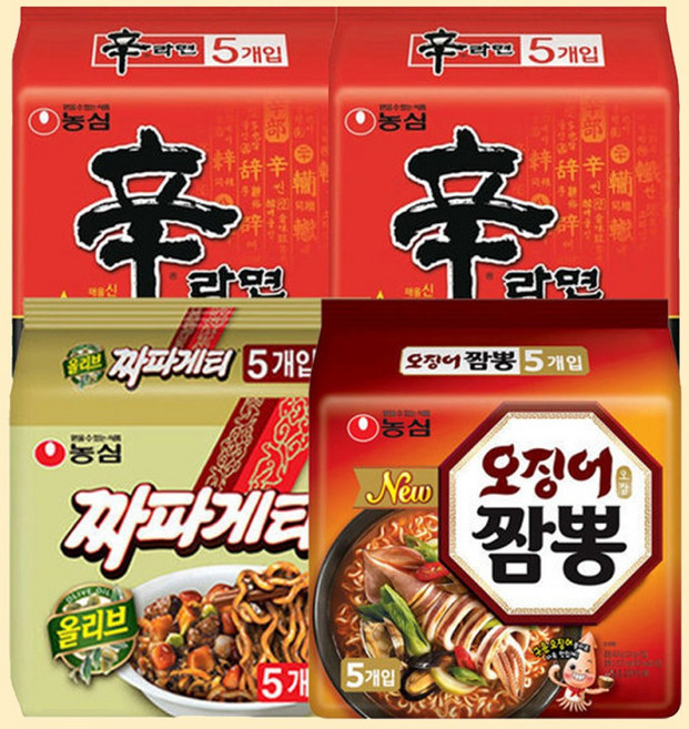 신라면 10입 + 짜파게티 5입 오징어짬뽕 ( 20입) 간식 겨울 아이들 회사 집 휴게실 탕비실 학교 자취필수 과자, 신라면 10입 짜파게티 5입 오징어짬뽕 5입 총 20입