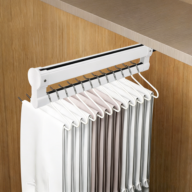 슬라이딩 옷걸이 인출식 바지걸이 행거, 1개, 35cm White