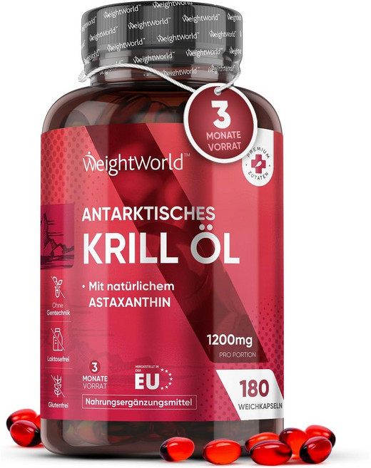 웨이트월드 WeightWorld 오메가3 크릴 오일 캡슐 180개 - 아스타잔틴 및 콜린 함유 1200mg EPA 및 DHA, 180정, 1개