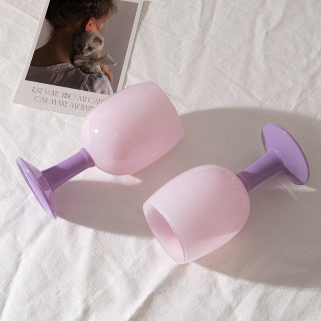 헤이루미 홈카페 고블렛 잔, 2개, 바이올렛 핑크 고블렛