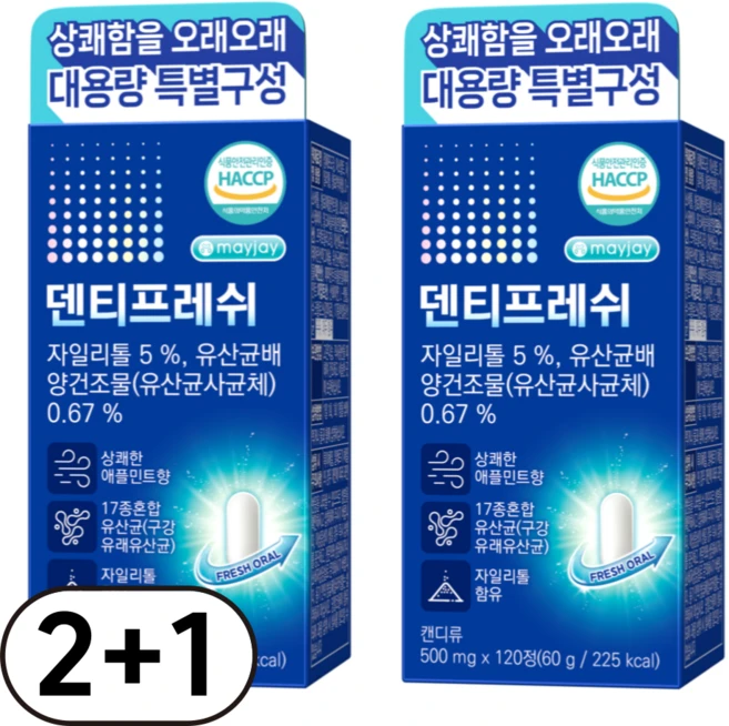 구강유산균 덴티프레쉬 메이제이, 2개, 120회분 - 쿠팡