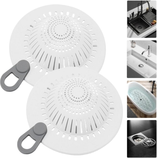 로이에 욕실 주방 배수구용 실리콘 덮개 거름망, 2개