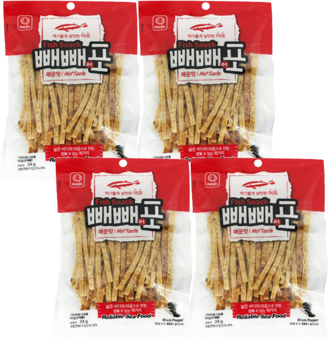 한진 빼빼어포 피쉬스낵 매운맛, 24g, 4개