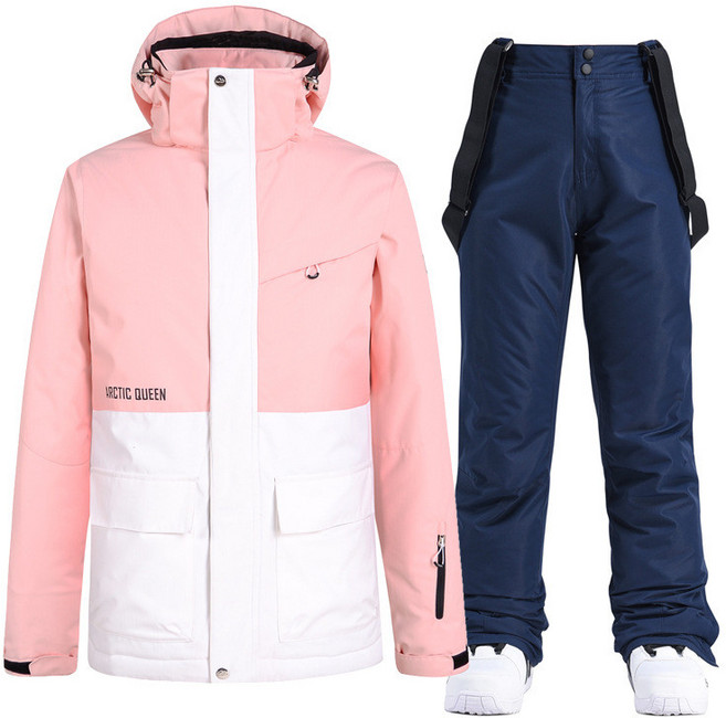 여성 스키복세트 여자 스노우 보드복 방한방풍 상하의, 1개, 핑크 상의+다크 블루 바지 XL