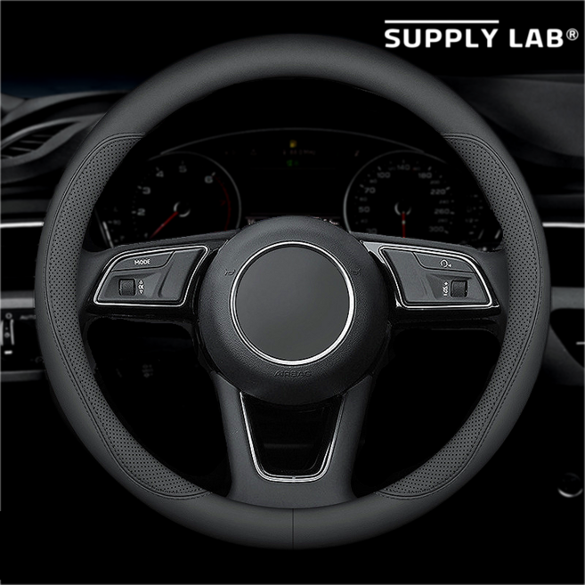 서플라이랩 프리미엄 차량용 자동차 가죽 핸들 커버, 내부타공형, 블랙스티치