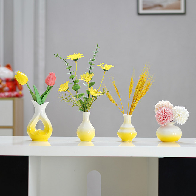 수경재배 화분 세트 가정용 인테리어 미니 도자기 화병 이케바나, Yellow노랑색