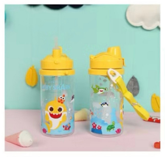 Baby Shark 兒童吸管水壺 韓國製 防漏設計, 鯊魚寶寶黃色水壺