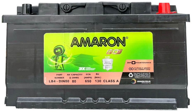 AMARON 愛馬龍【DIN80】80AH 58014 歐規 車用電瓶 免加水 汽車電池 銀合金 瞬間冷啟動, 1個, 愛馬龍-DIN80