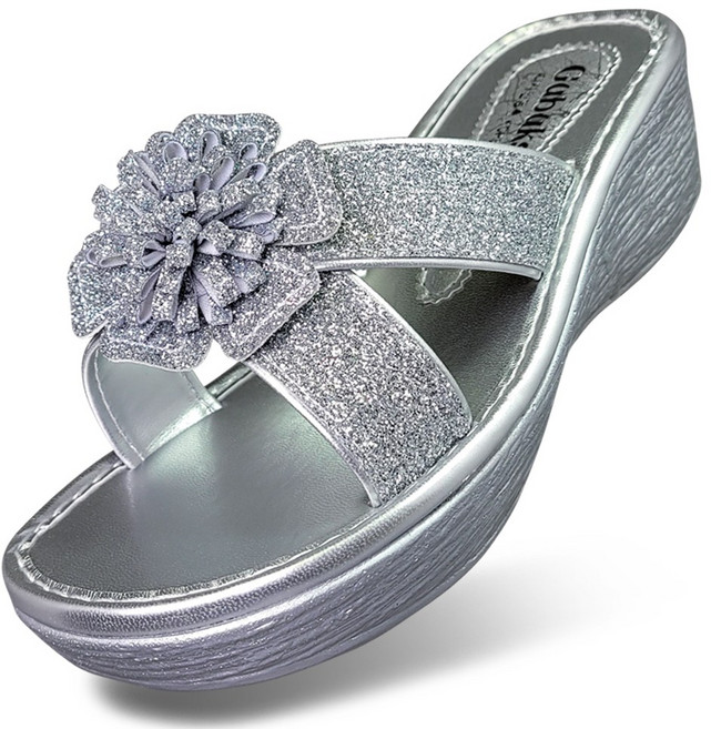 마마슈 여성 꽃 슬리퍼 국산 5cm 통굽 펄 SL63