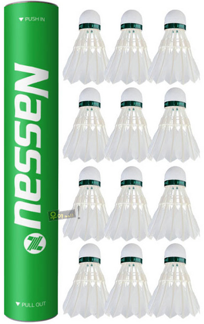 셔틀콕 12개입 1타 깃털 701 알파 NSC-701 낫소 배드민턴, 화이트, 1세트
