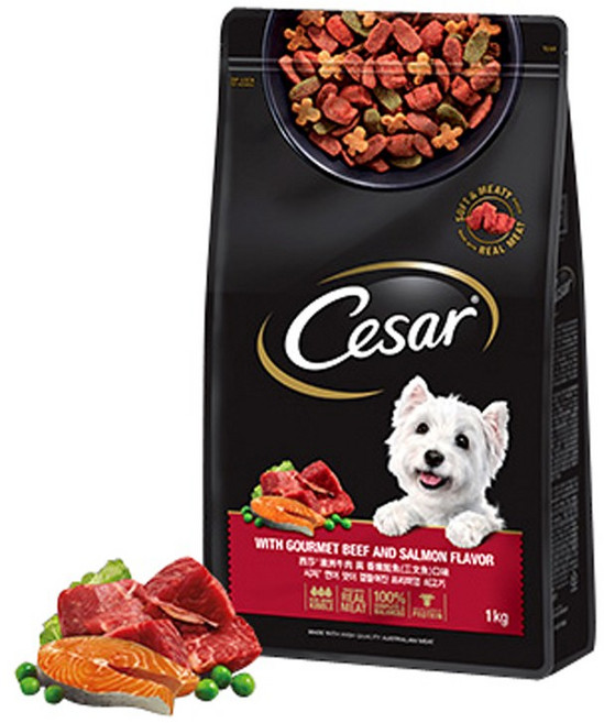 시저 어덜트 강아지 건식사료, 소, 1kg, 3개