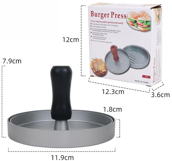 1PC 비 스틱 버거 프레스 패티 메이커 쇠고기 치즈를위한 금속 야채 바베큐 그릴 요리에 적합 만들기, 기타, 02 black handle
