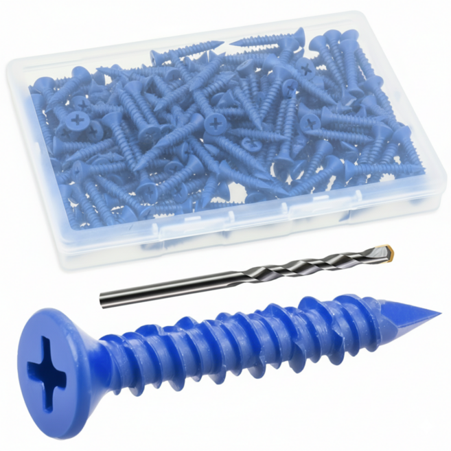 콘크리트 나사 드릴 비트 포함 플랫 헤드 앵커 스크류 80개입 세트, 1세트
