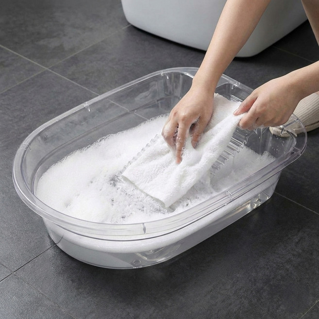 다비온 다기능 손빨래 빨래판 겸용 대야, 1개, 크리스탈 클리어