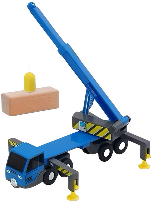木製磁性吊車/工程車玩具 (兼容IKEA木質軌道), 藍色大吊車＋木塊, 1個