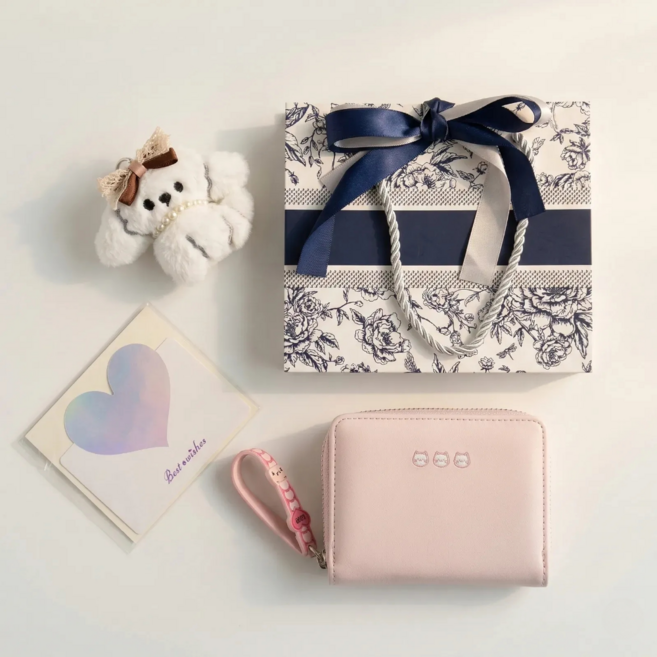 살랑소담점 여성 반지갑 손목 스트랩 키링세트 학생지갑 10대 여자 생일선물 카드지갑 선물세트