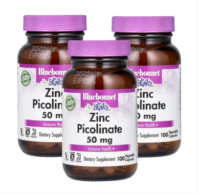 블루보넷뉴트리션 아연 피콜리네이트 50mg 식물성 캡슐 100정 x 3 - 쿠팡