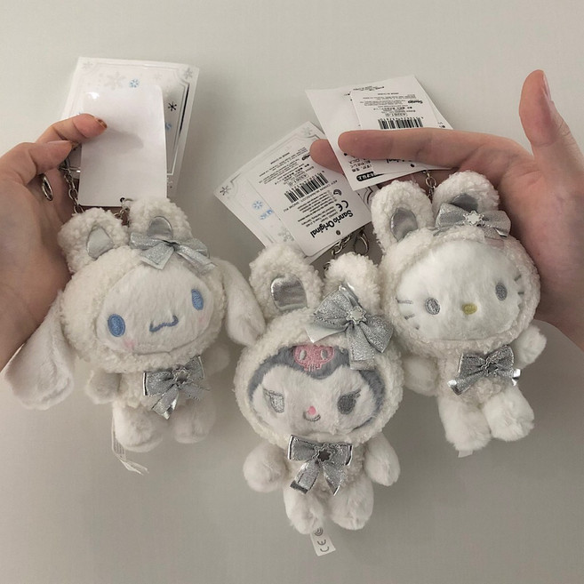 정품 산리오 키티 키링 양털 3종 가방고리 백참, 1개