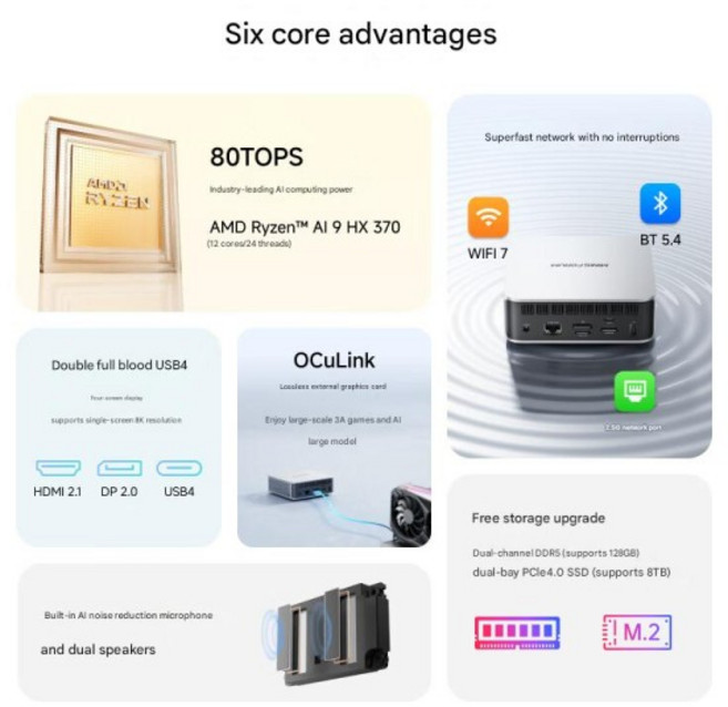 미니스포럼 AI X1 Pro 미니 PC AMD 라이젠 9 HX 370 128GB 4TB SSD OCuLink WiFi7 BT54 윈도우 11 코파일럿, 02 AI X1-Ryzen 7 255, 03 미국, 02 16GB RAM 1TB SSD