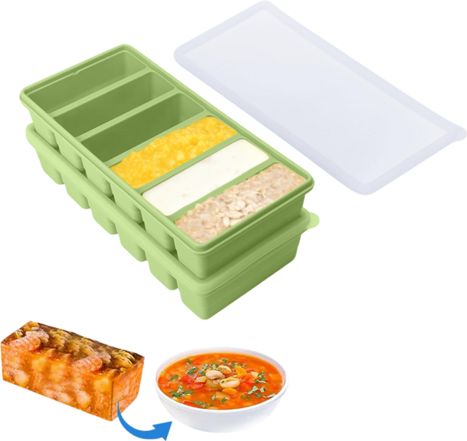 밀폐 실리콘큐브 2개세트 냉동 보관 얼음틀 실리콘 큐브 6구 1200ml, 2개, 그린, 600ml