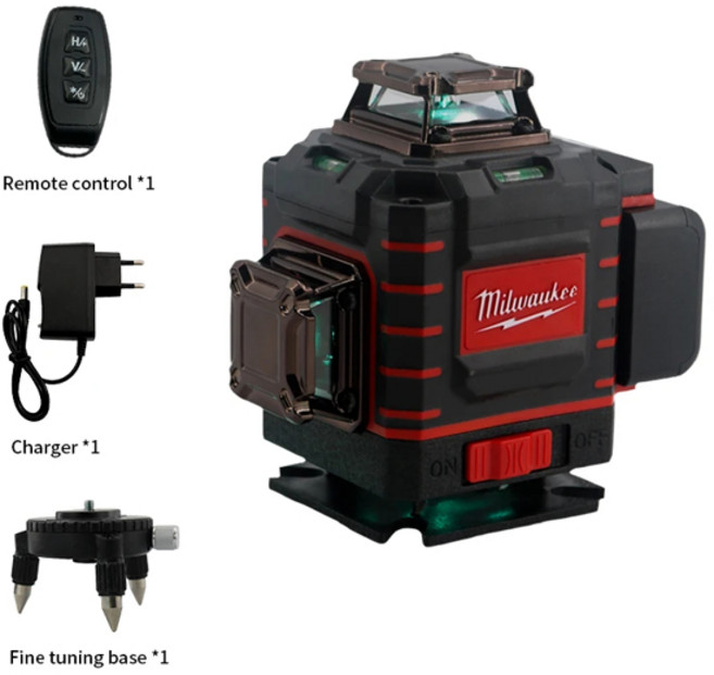 밀워키 4D 16라인 그린빔 360 ° 셀프 레벨링 레이저 수평 및 수직 전문 도구, 01 US a set