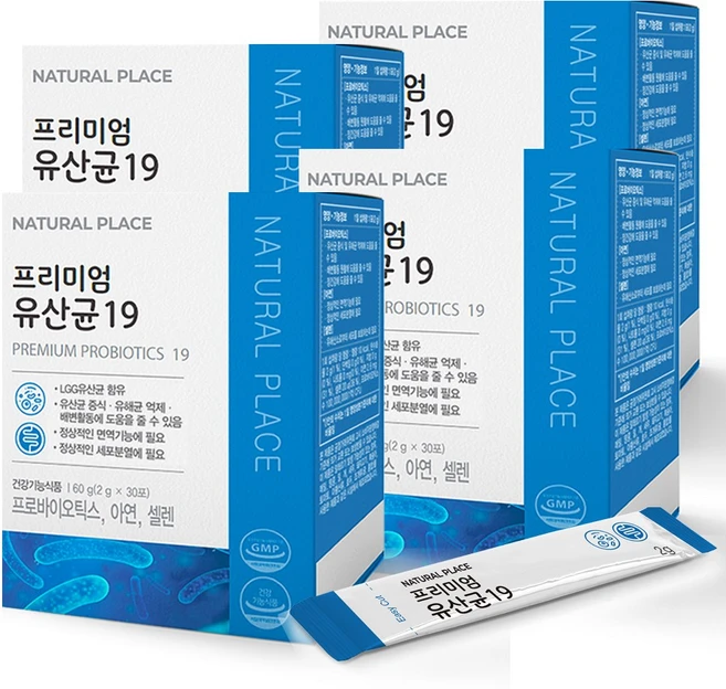네추럴플레이스 프리미엄유산균19 4박스 60g, 4개, 2g - 쿠팡