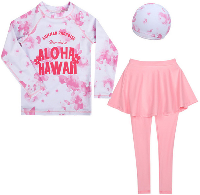 오르웨인 여아 알로하 키즈 래쉬가드 수영복 3종 세트